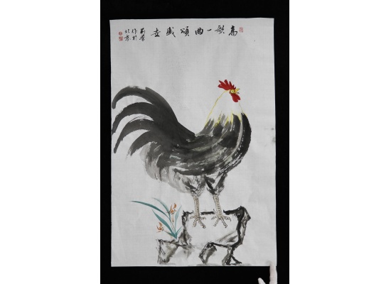 书画家杜莉芳老师手画公鸡高歌一曲颂盛世